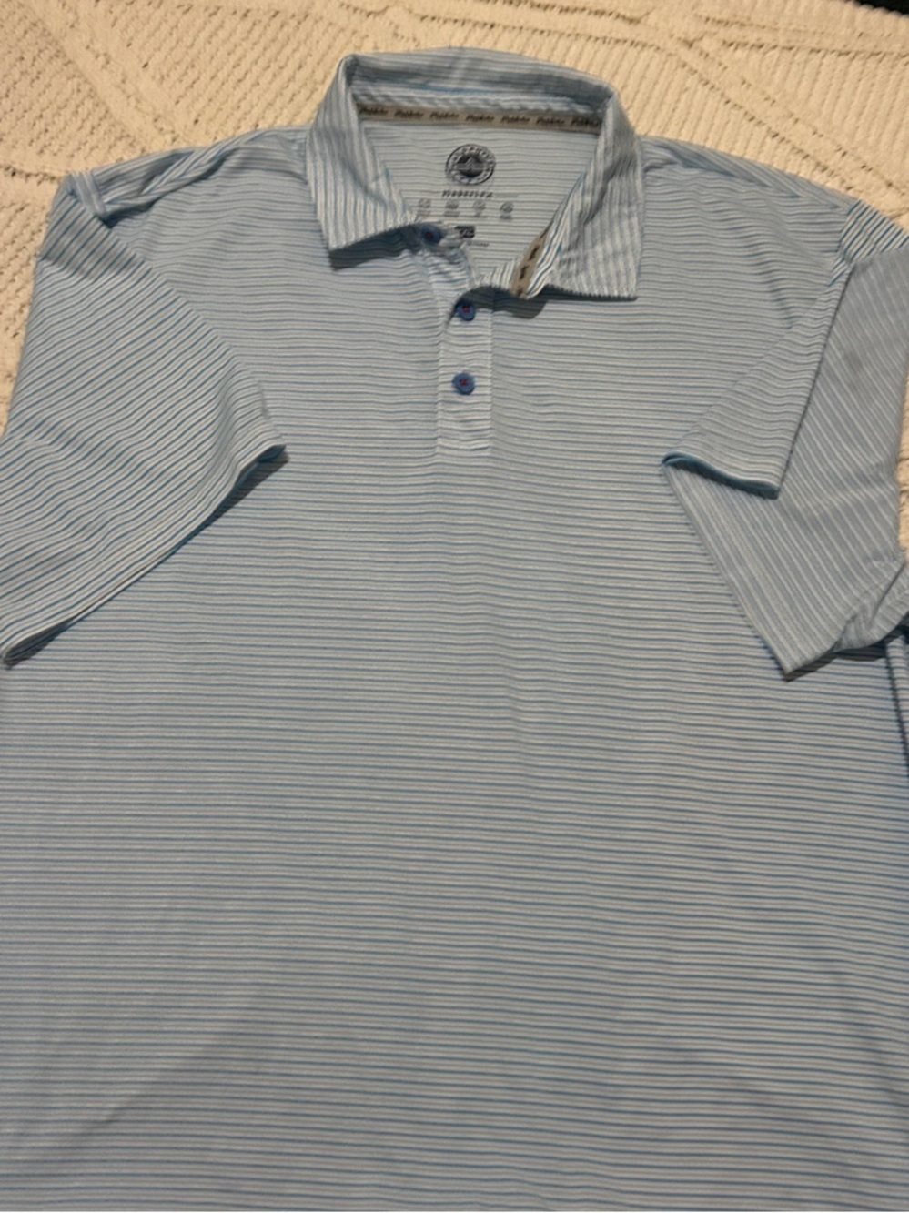 Flag and Anthem Striped Light Blue Men's Polo Shirt with Contrast Buttons